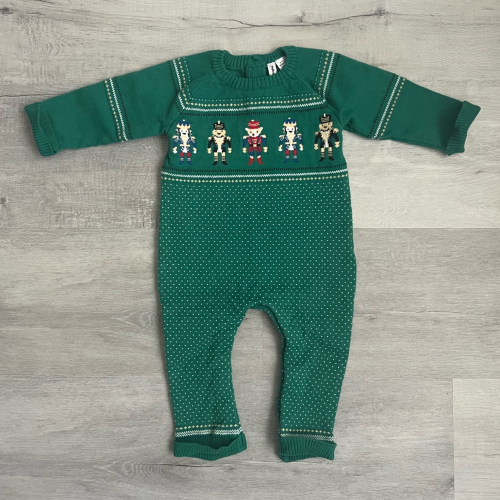 Janie and Jack Green Knit Nutcracker Romper